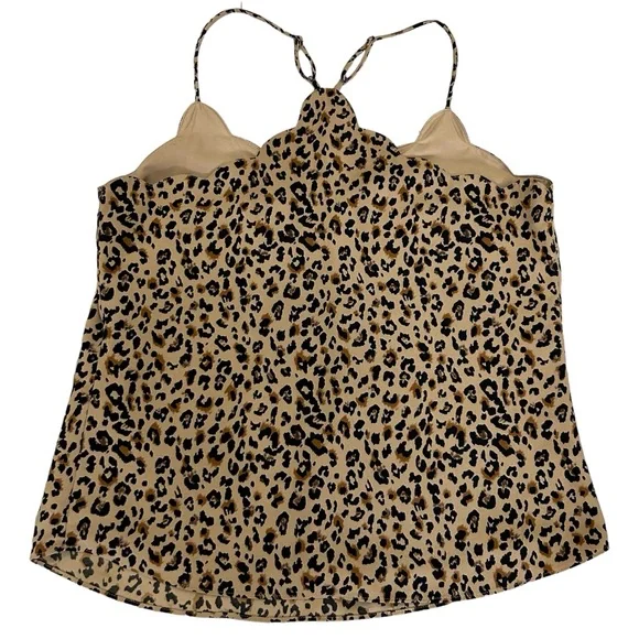 J. Crew Factory Black and Tan Animal Print Scalloped V-neck Cami Top Size 10 - Picture 5 of 7